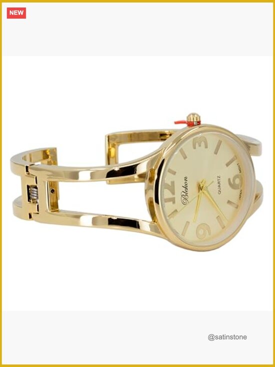 Elegant Analog Quartz Watch 33mm Metal Cuff Bangle Design Adjustable